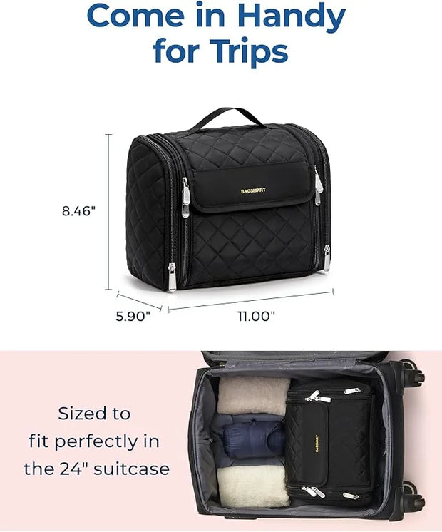 BAGSMART Makeup Bag for Women with Hanging Hook, Large Portable Capacity Water-resistant Organizer Travel Case for Toiletr...
