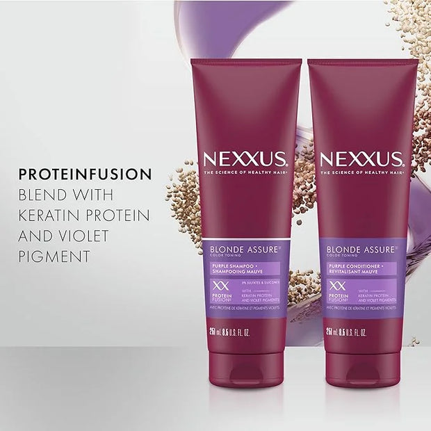 Nexxus Blonde Assure Purple Shampoo & Conditioner Color Assure 2 Pack Blonde, Bleached & Silver Hair Color Shampoo & Condi...