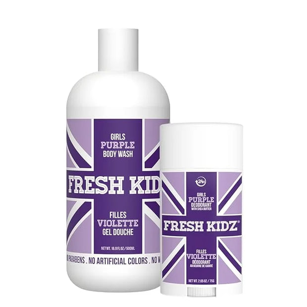 Fresh Kidz Body Wash 16.9 fl.oz. and Stick Deodorant 2.65 oz for Kids and Teens - Girls "Purple" Set - Product Image