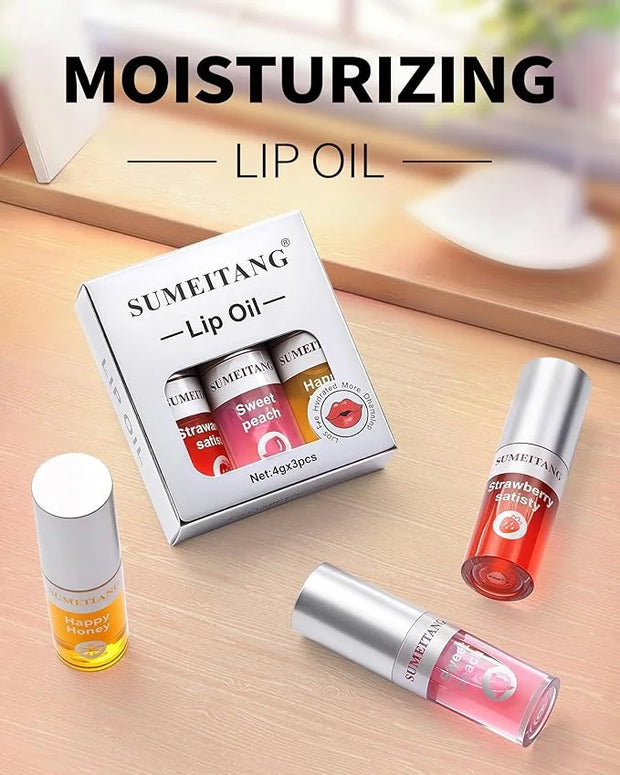 3Pcs Hydrating Lip Oil Set，Non-sticky Lip Oils Gloss Lip Balm Lip Care，Deeply Nourishing and Repairing Prevents Lips Chapp...