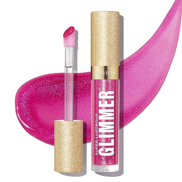 REVLON Super Lustrous Glimmer Gloss, Non-Sticky Lip Gloss, High-Shine Finish, Plant-Based Glitter, 009 Razz Beamy, 0.13 fl...