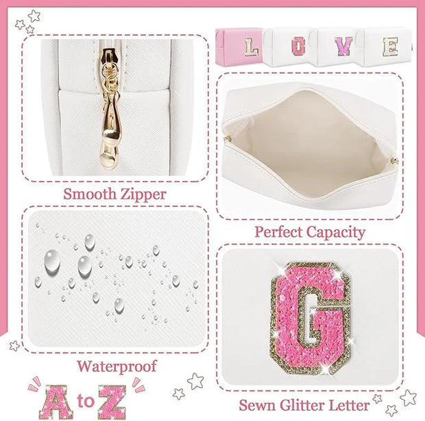 Initial letter patch makeup bag,