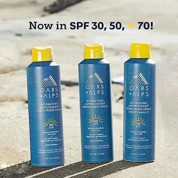 Oars + Alps Sunscreen Spray for Face & Body, SPF 50 Spray Sunscreen Infused with Vitamin C & Antioxidants, No White Residu...