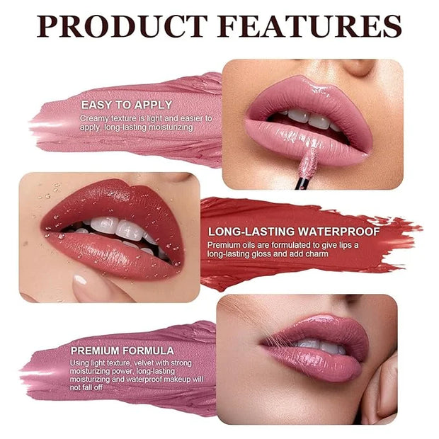 12 Color Cream Lip Gloss, 12 Colors Cream Texture Lipstick Waterproof, Long-Lasting Moisturizing Velvet Lip Gloss，Waterpro...