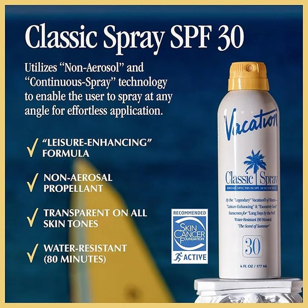 Vacation Classic Spray Sunscreen SPF 30 3-Pack, Broad Spectrum Sunscreen Spray, Vegan Sunblock Spray, Body Lotion with SPF...