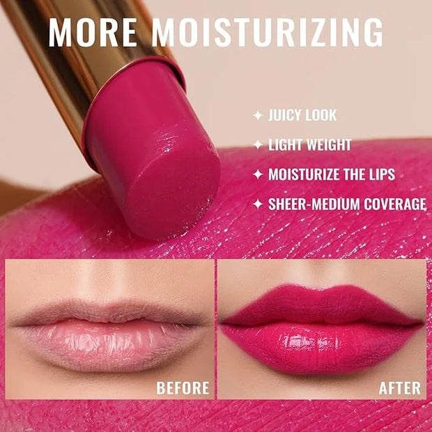 Oulac Moisturizing Shine Rose Pink Lipstick for Women, 2 in 1 Tinted Lip Balm for Winter, Hydrated Juicy and Glossy Lip Co...