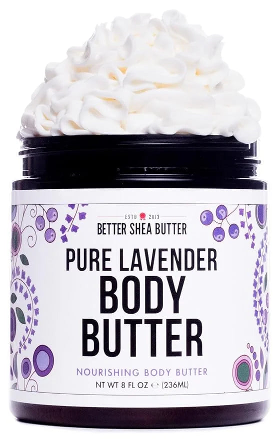 Lavender Body Butter with Shea Butter, Jojoba & Lavender Essential Oil - Natural Lotion for Women, Non-Greasy Moisturizer ...