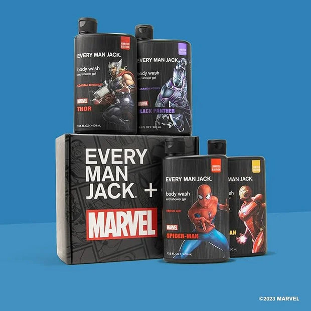 Every Man Jack Marvel Collectors Box Body Wash Gift Set - Includes Four Body Washes with Clean Ingredients - Marvel-Inspir...