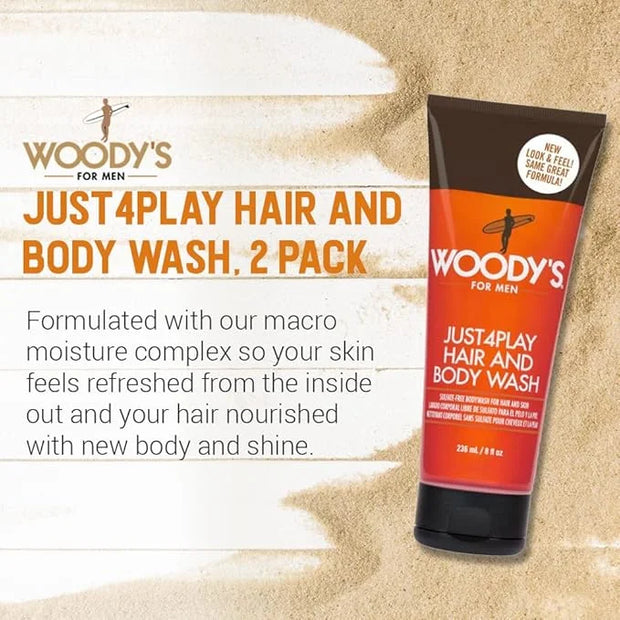 Woody's 2-in-1 Hair and Body Wash for Men - Sulfate-Free, Hydrating, Refreshing Scent, Daily Cleanser for Hair & Skin, 8 o...