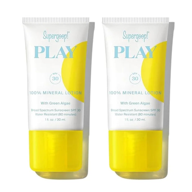 Supergoop! PLAY 100% Mineral Lotion - 1 fl oz, Pack of 2 - Broad Spectrum SPF 30 Sunscreen for Face & Body - Lightweight, ...