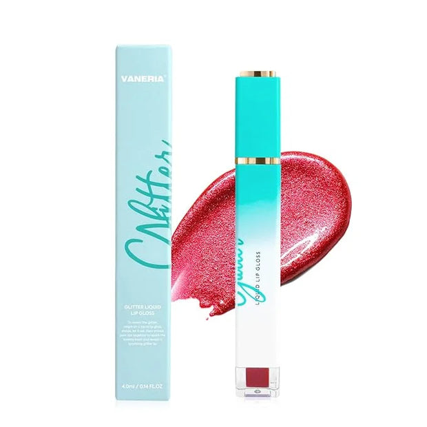 VANERIA Glitter Lip Gloss Shimmer,Matte Liquid Lipstick Rapid Drying,Long Lasting Highly Pigmented Color,Waterproof,Lipglo...