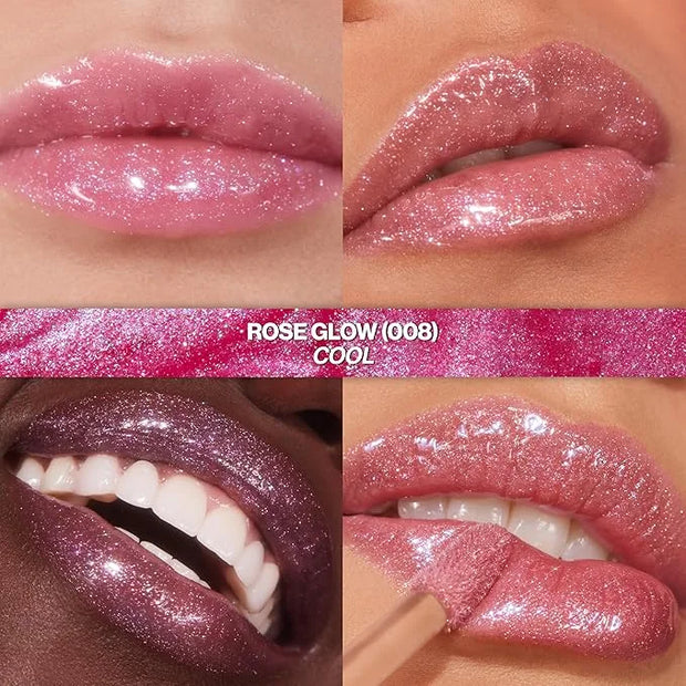 REVLON Super Lustrous Glimmer Gloss, Non-Sticky Lip Gloss, High-Shine Finish, Plant-Based Glitter, 008 Rose Glow, 0.13 fl ...