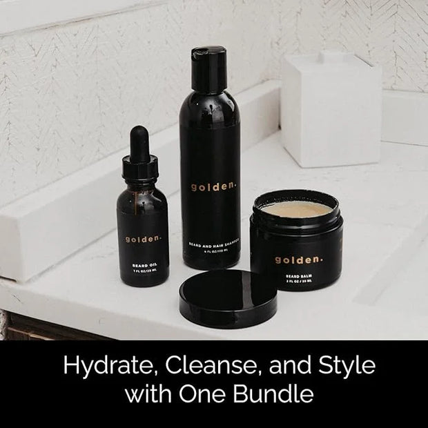 Golden Grooming Co. Everyday Beard Bundle – Complete Beard Care Set | Includes Beard Oil, Balm & Shampoo (Regular, Spicy G...