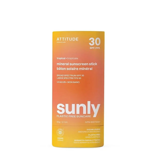 ATTITUDE Mineral Sunscreen Stick with Zinc Oxide, SPF 30, EWG Verified, Plastic-Free, Broad Spectrum UVA/UVB Protection, D...