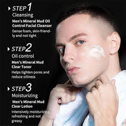 Men's Skin Set Cleansing Oil Control Moisturizing | Cleanser 5.28 oz | Toner 4.22 oz | Lotion 3.52 oz 3-Step Daily Routine...