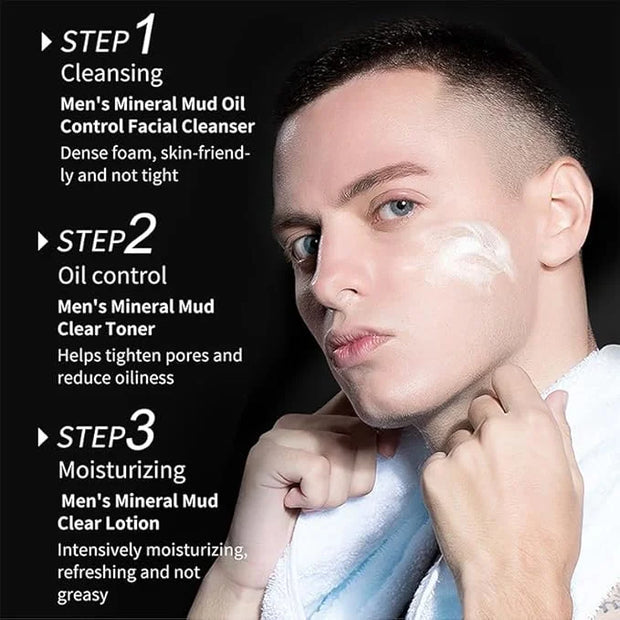Men's Skin Set Cleansing Oil Control Moisturizing | Cleanser 5.28 oz | Toner 4.22 oz | Lotion 3.52 oz 3-Step Daily Routine...