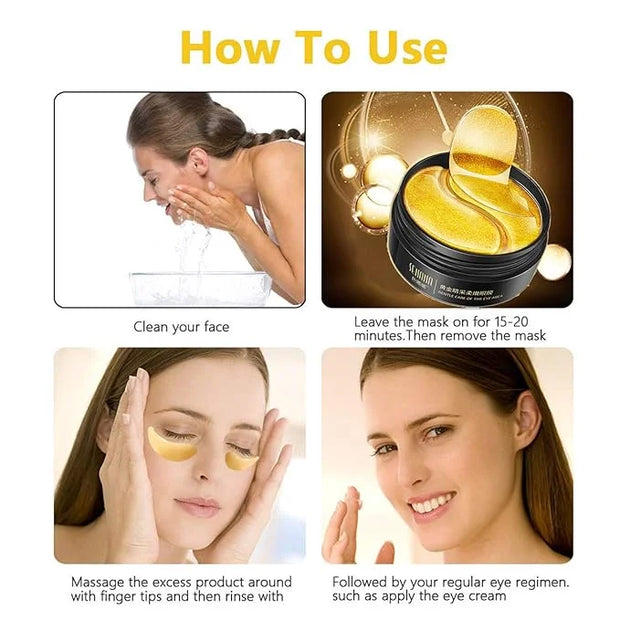 Under Eye Collagen Patch, 24K Gold Anti-Aging Mask, Pads for Puffy Eyes & Bags, Dark Circles and Wrinkles, with Hyaluronic...