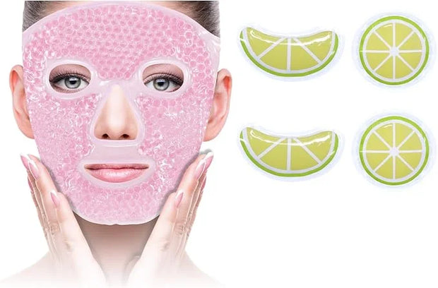ZNÖCUETÖD Bundle of Gel Beads Ice Face Mask for Headaches, Puffy Eyes, Redness, Migraines and Gel Ice Pack Reusable Coolin...