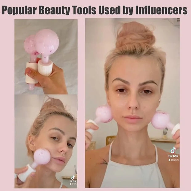Ice Globes for Facials – Facial Tools for Face & Eye Puffiness Relief, Cool Skincare Cryo Tools - Pink Drink Glitter - Pro...