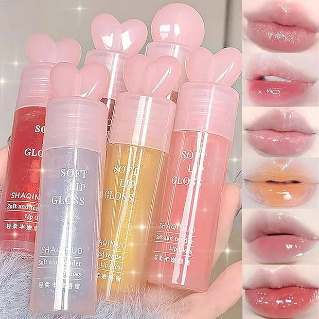 6 Colors Plumping Lip Gloss Set, Hhydrating Water Mirror Clear Lipstick Makeup, Shimmery Glitter Moisturizing Lip Gloss wi...