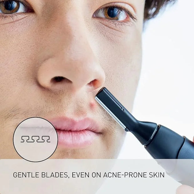Panasonic Facial Hair Trimmer for Sensitive Skin, Unisex Detailer with Flexible Head, Gentle on Acne, Includes 2 Eyebrow A...