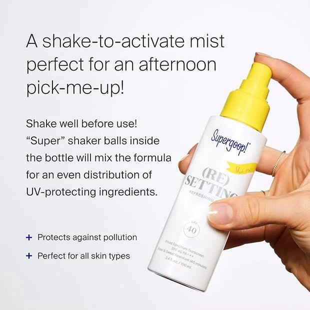 Supergoop! (Re)setting Refreshing Mist - 3.4 fl oz, Pack of 2 - SPF 40 PA+++ Facial Mist - Sets Makeup, Refreshes UV Prote...