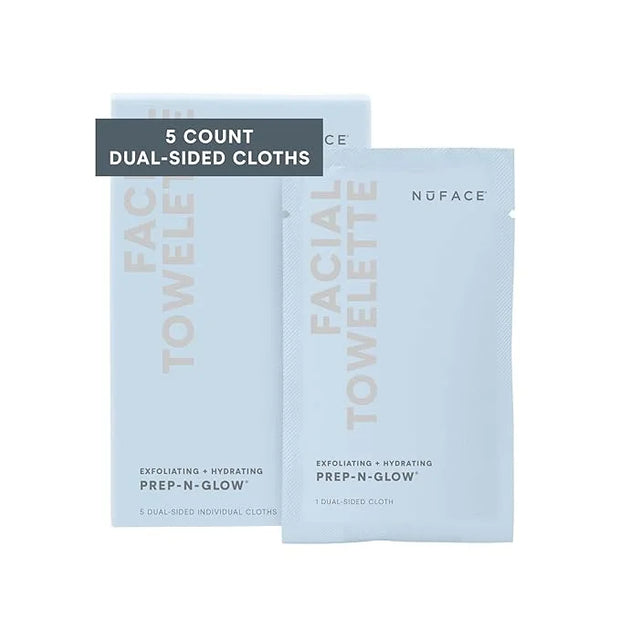 NuFACE Prep-N-Glow Facial Towelettes - 2-in-1 Exfoliating + Cleansing Makeup Remover Wipes, Hyaluronic Acid Travel Face Wi...
