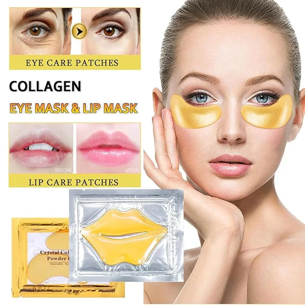 30 Pairs Lip Masks & Eye Masks, 24K Gold Gel Crystal Collagen Eye Patches for Puffy Eyes, Effectively Moisturizing & Reduc...