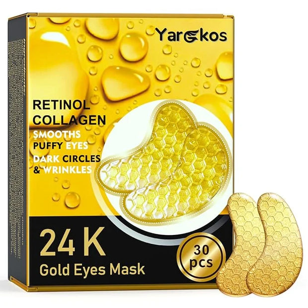 30 Pcs 24K Gold Under Eye Patches Kit, Collagen Golden Eye Mask for Puffy Eyes, Dark Circles, Women Travel Undereye Gel Pa...