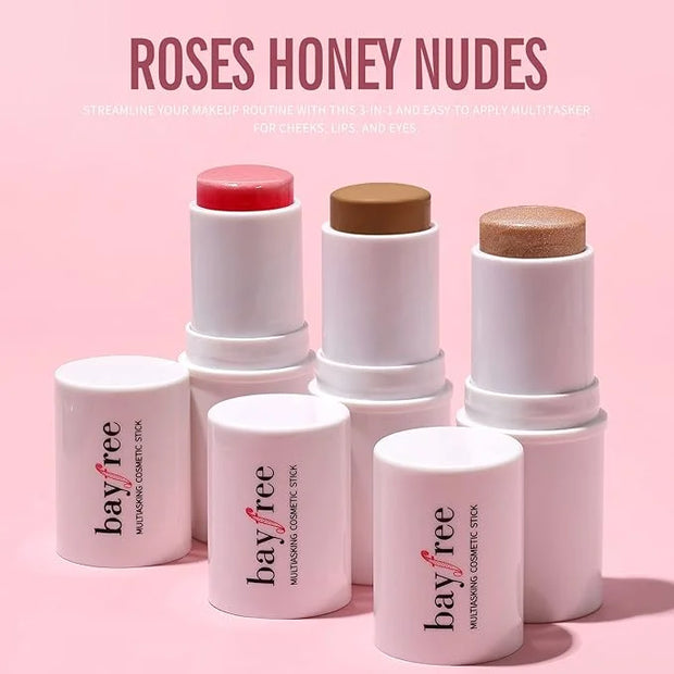 KIMUSE Multi Stick Trio Face Makeup, Cream Blush Stick for Cheeks & Lips, Contour Stick & Highlighter Makeup Sticks for Al...
