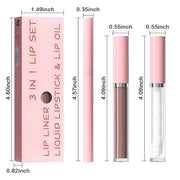 3-in-1Deep Purple Brown Matte Lip Stain Kit | Waterproof Lip Liner + Hydrating Matte Lip Gloss + Nourishing Lip Oil | Long...