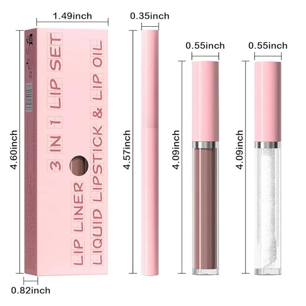 3-in-1Deep Purple Brown Matte Lip Stain Kit | Waterproof Lip Liner + Hydrating Matte Lip Gloss + Nourishing Lip Oil | Long...