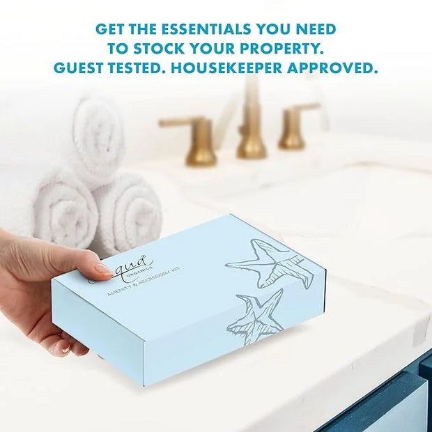 1-Shoppe Aqua Organics Amenity Kit | Boxed Hotel Toiletries Bulk Set | 1 oz Shampoo, Conditioner, Lotion, Body Wash & Bar ...