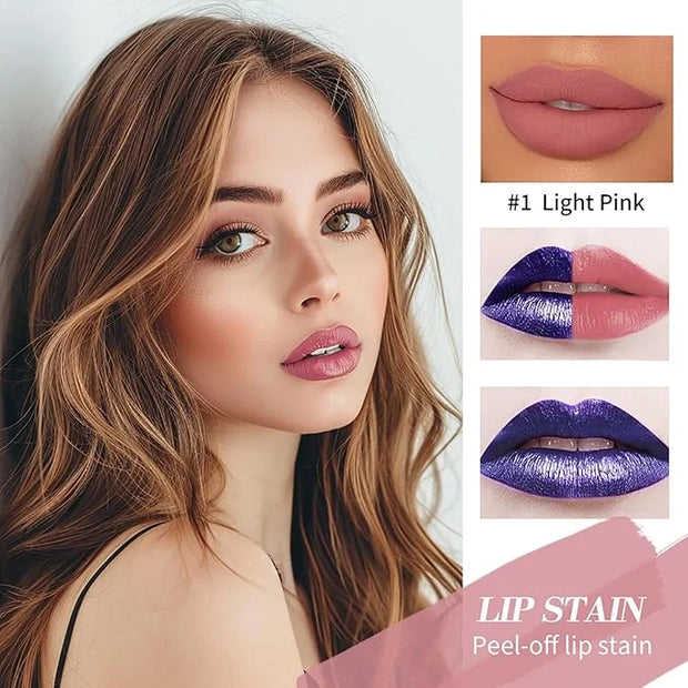 3Pcs Peel-Off Lip Tint Set - Tattoo Lip Stain Kit in 3 Vibrant Colors, Long-Lasting Matte Finish, Moisturizing Peel-Off Li...