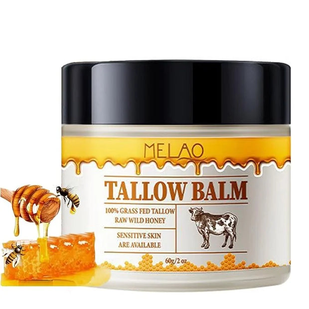 Whipped Beef Tallow and Honey Balm, Grass Fed Grass Finished Face Cream for All Skin Types - Grass-Fed Beef Tallow & Raw W...