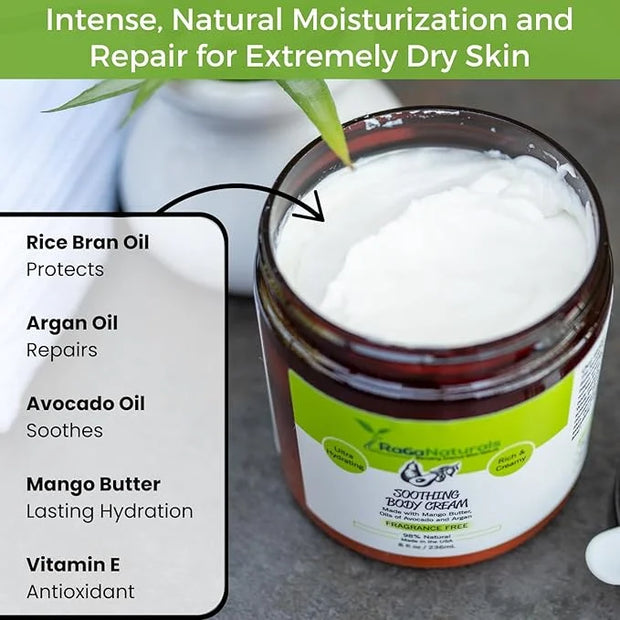 RaGaNaturals Natural Moisturizing Cream - Body & Face Moisturizer for Dry to Very Dry, Sensitive Skin - Unscented Body Cre...