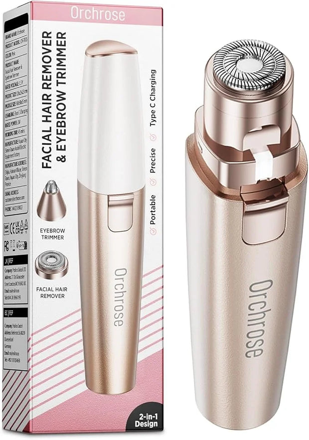 Rechargeable Facial Hair Remover for Women: 2-in-1 Device for Shaping Eyebrows and Removing Face Peach Fuzz(Rose Gold) - P...
