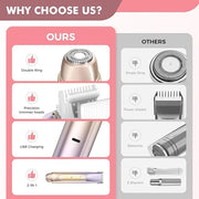 2 in 1 Bikini Trimmer for Women, Dual Head Electric Razor, IPX7 Waterproof Wet/Dry Use Women Electric Shaver, Painless Bod...