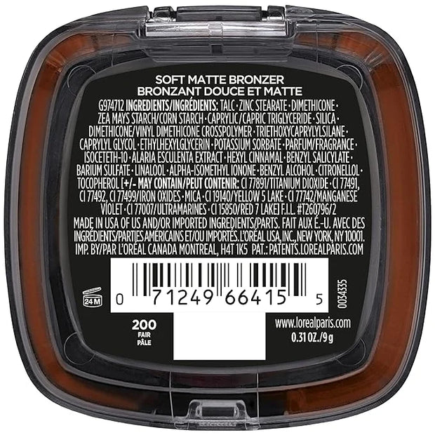 L'Oreal Paris Infallible Up to 24H Fresh Wear Soft Matte Longwear Bronzer. Waterproof, heatproof, transfer, humidity and s...
