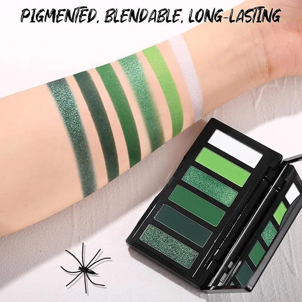 Green Eyeshadow Palette with Mirror Lime Forest Emerald Tones Matte Shimmer 6 Colors Mini Eye Shadow Pallet Travel Size Hi...