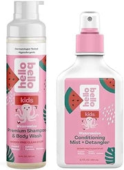 Hello Bello Watermelon Shampoo and Body Wash, 10 FL Oz and Conditioning Mist and Detangler, Hypoallergenic and Non-Greasy ...