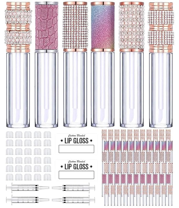AMORIX 72pcs 5ml Diamond Lip Gloss Tubes with Wand Lipgloss Tubes Bulk Empty Rhinestone Lip Gloss Containers Bottles Cryst...