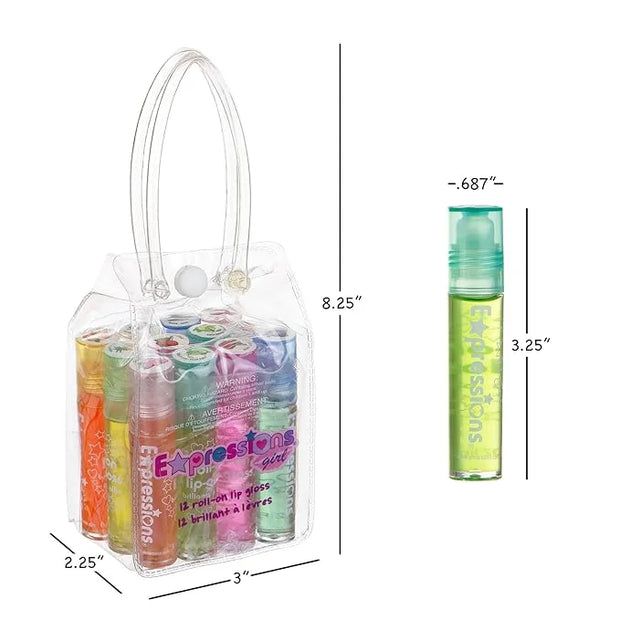 Expressions girl 24pc Roll On Lip Gloss Set with Carrying Case, Glossy Lip Make-up for Kids and Teens - Fruity Flavors, No...