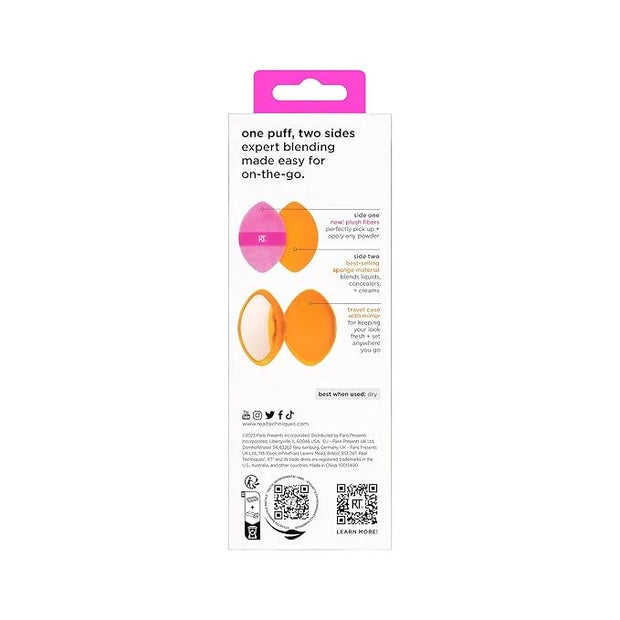 Real Techniques Miracle 2-In-1 Powder Puff + Travel Case, Dual-Sided Makeup Blending Puff, Elastic Band, Precision Makeup ...