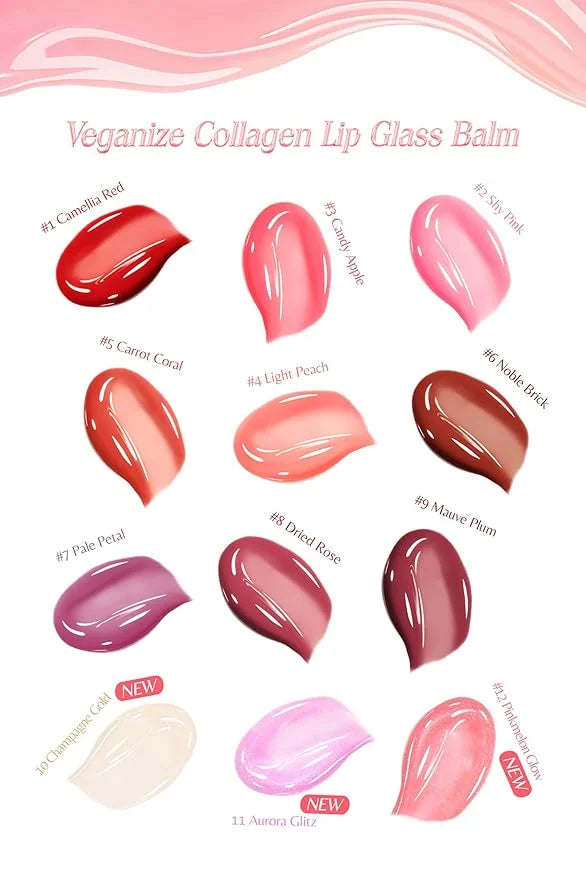 self beauty Veganize Collagen Lip Glass Balm | Hydrating Lip Balm in 9 Vibrant Colors | Moisturizing Lip Care Infused with...
