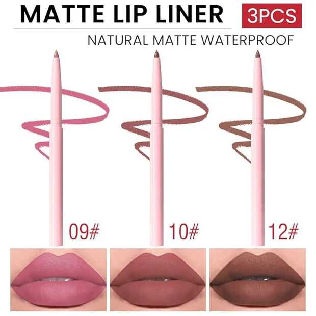 evpct 3Pcs Retractable Lip Liner Pencils Set Pack for Shaping & Sculpting Lips, Pink Chestnut Maroon Dark Taupe Brown Crea...
