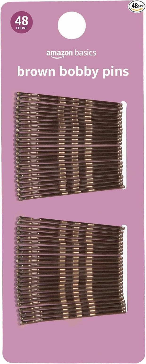 Amazon Basics Bobby Pins, Browth Hair Pins for all Hair types, 48 Count - Product Image