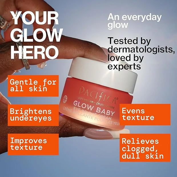 Pacifica Glow Baby Brightening Eye Cream – Vitamin C Under Eye Cream for Dark Circles & Puffiness, Caffeine-Infused Eye Br...