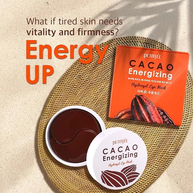Petitfee Cacao Energizing Hydrogel Eye Mask 60ea (30pairs) - Nourishing Eye Patch with Cacao Seed Butter, Brazil Nut, Pine...