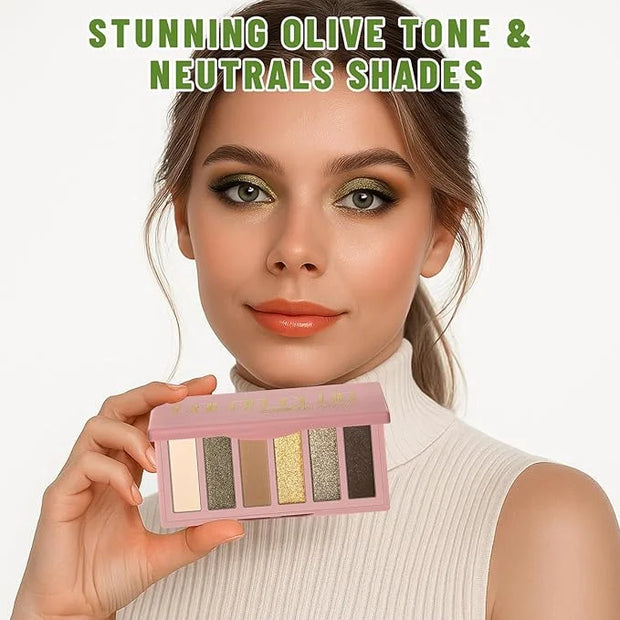 6 Colors Mini Naked Eyeshadow Makeup Palette Olive-colored Neutral Tone Eye Shadow Matte & Shimmer Nude Make Up Pallet wit...